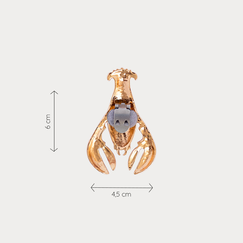 Bijou clip en forme de homard vue de dos avec dimensions