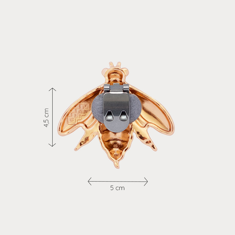 Bijou clip en forme d'abeille vue de dos avec dimensions