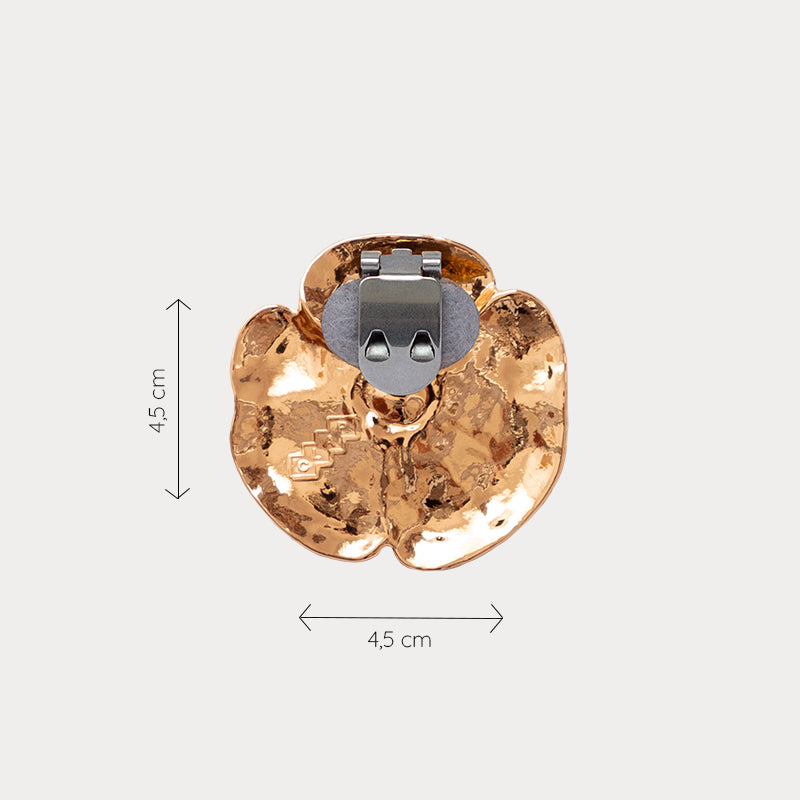 Bijou clip en forme de coquelicot vue de dos avec dimensions