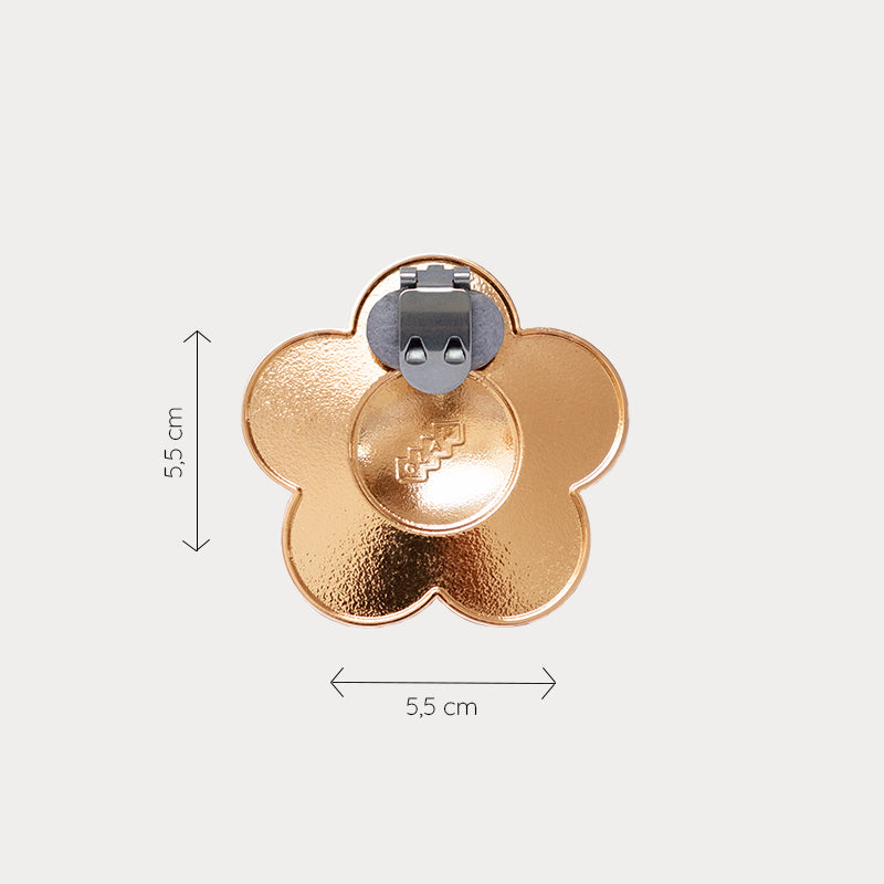 Bijou clip en forme de fleur vue de dos avec dimensions